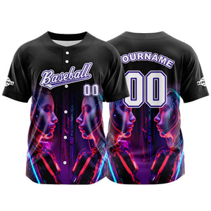 Camiseta de béisbol negra personalizada con botones para hombre mujer adulto y joven Nombre número y logotipo impresos