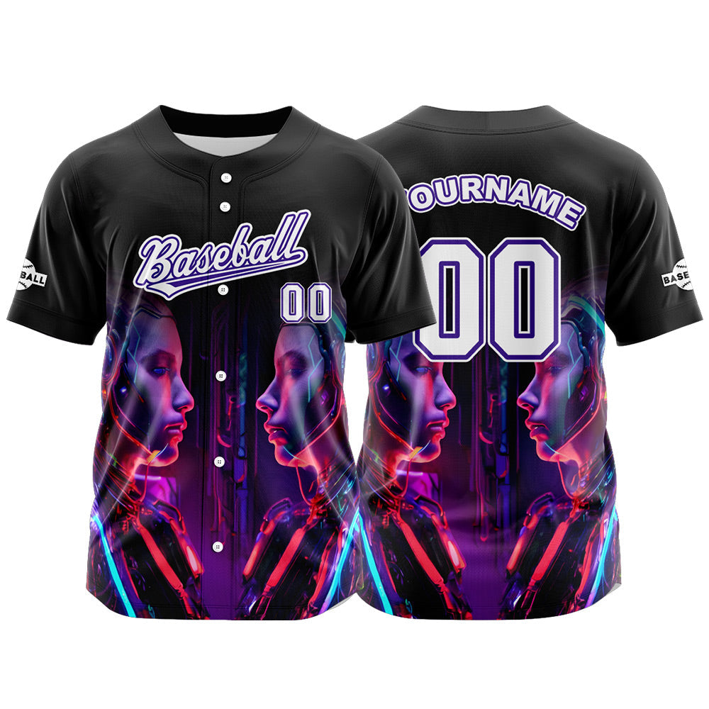 Camiseta de béisbol negra personalizada con botones para hombre mujer adulto y joven Nombre número y logotipo impresos