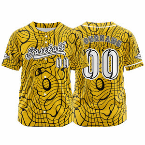 Camiseta de béisbol amarilla personalizada con botones para hombre mujer adulto y joven Estampado de nombre número y logotipo
