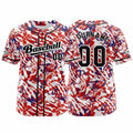 Camiseta de béisbol personalizada roja y azul con botones para hombre mujer adulto y joven Estampado de nombre número y logotipo