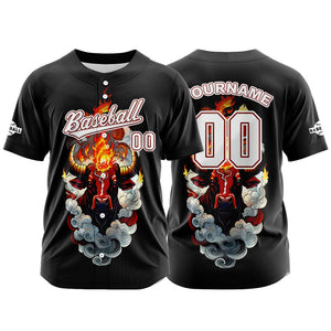 Camiseta de béisbol negra personalizada con botones para hombre mujer adulto y joven Nombre número y logotipo impresos