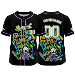 Camiseta de béisbol negra personalizada con botones para hombre mujer adulto y joven Nombre número y logotipo impresos