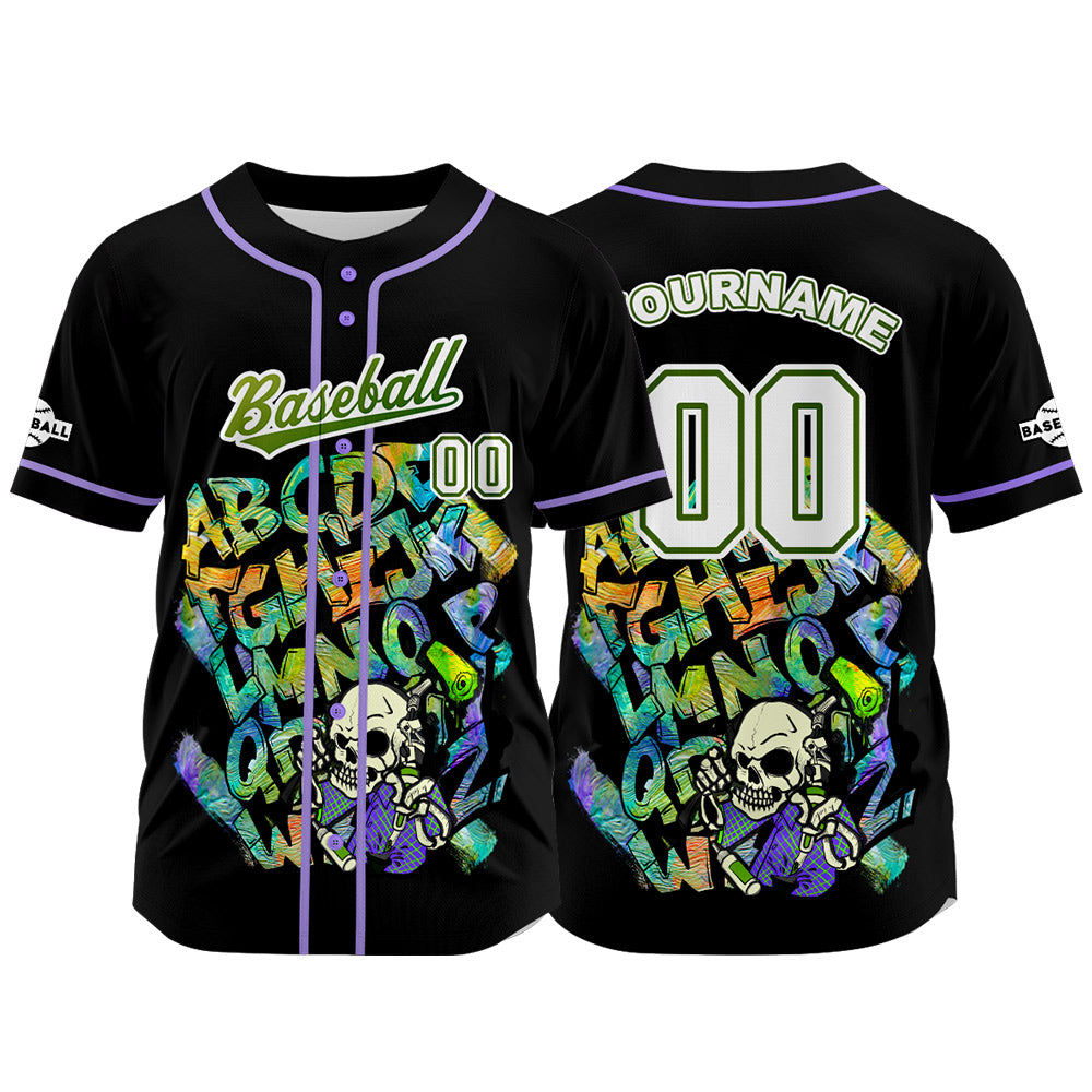 Camiseta de béisbol negra personalizada con botones para hombre mujer adulto y joven Nombre número y logotipo impresos