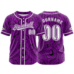 Camiseta de béisbol morada personalizada con botones para hombre mujer adulto y joven Estampado de nombre número y logotipo