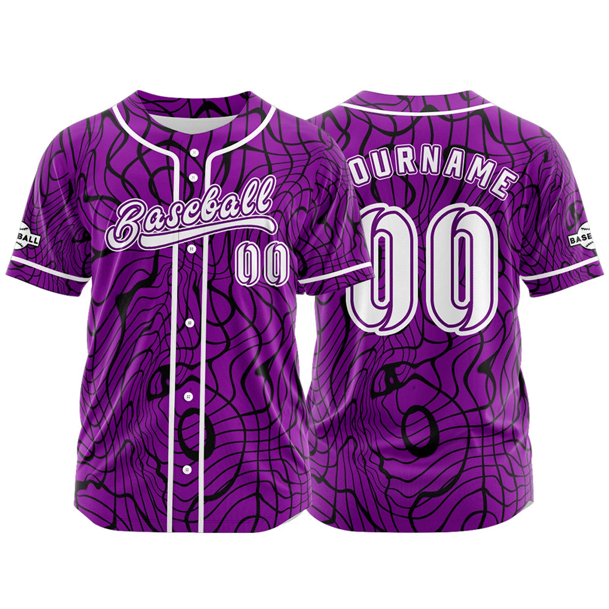 Camiseta de béisbol morada personalizada con botones para hombre mujer adulto y joven Estampado de nombre número y logotipo