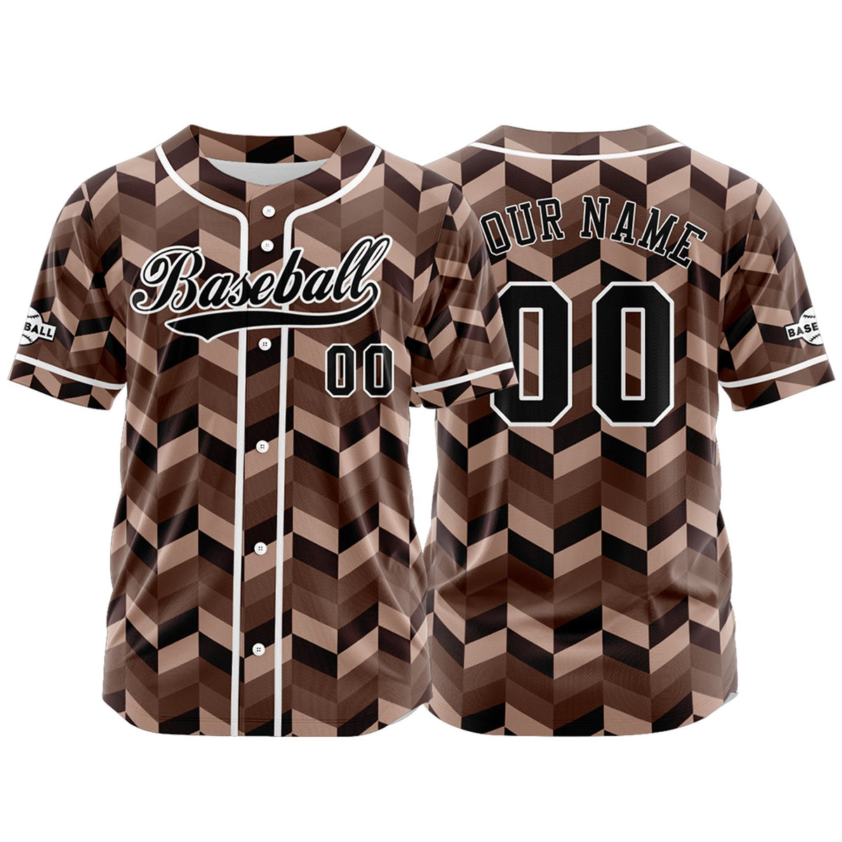 Camiseta de béisbol personalizada marrón con botones para hombre mujer adulto y joven Estampado de nombre número y logotipo