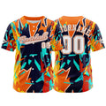 Camiseta de béisbol personalizada naranja y azul oscuro con botones para hombre mujer adulto y joven Estampado de nombre número y logotipo