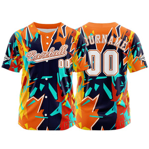 Camiseta de béisbol personalizada naranja y azul oscuro con botones para hombre mujer adulto y joven Estampado de nombre número y logotipo
