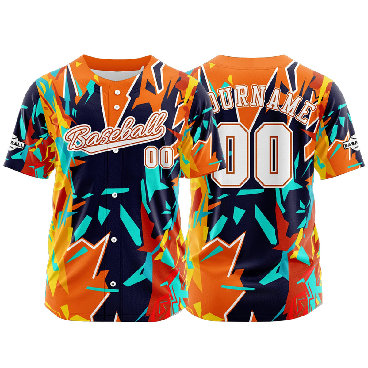 Camiseta de béisbol personalizada naranja y azul oscuro con botones para hombre mujer adulto y joven Estampado de nombre número y logotipo