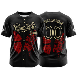 Camiseta de béisbol negra personalizada con botones para hombre mujer adulto y joven Nombre número y logotipo impresos