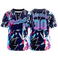 Camiseta de béisbol azul oscuro personalizada con botones para hombre mujer adulto y joven Estampado de nombre número y logotipo