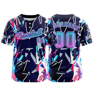 Camiseta de béisbol azul oscuro personalizada con botones para hombre mujer adulto y joven Estampado de nombre número y logotipo