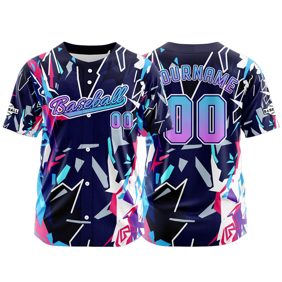 Camiseta de béisbol azul oscuro personalizada con botones para hombre mujer adulto y joven Estampado de nombre número y logotipo