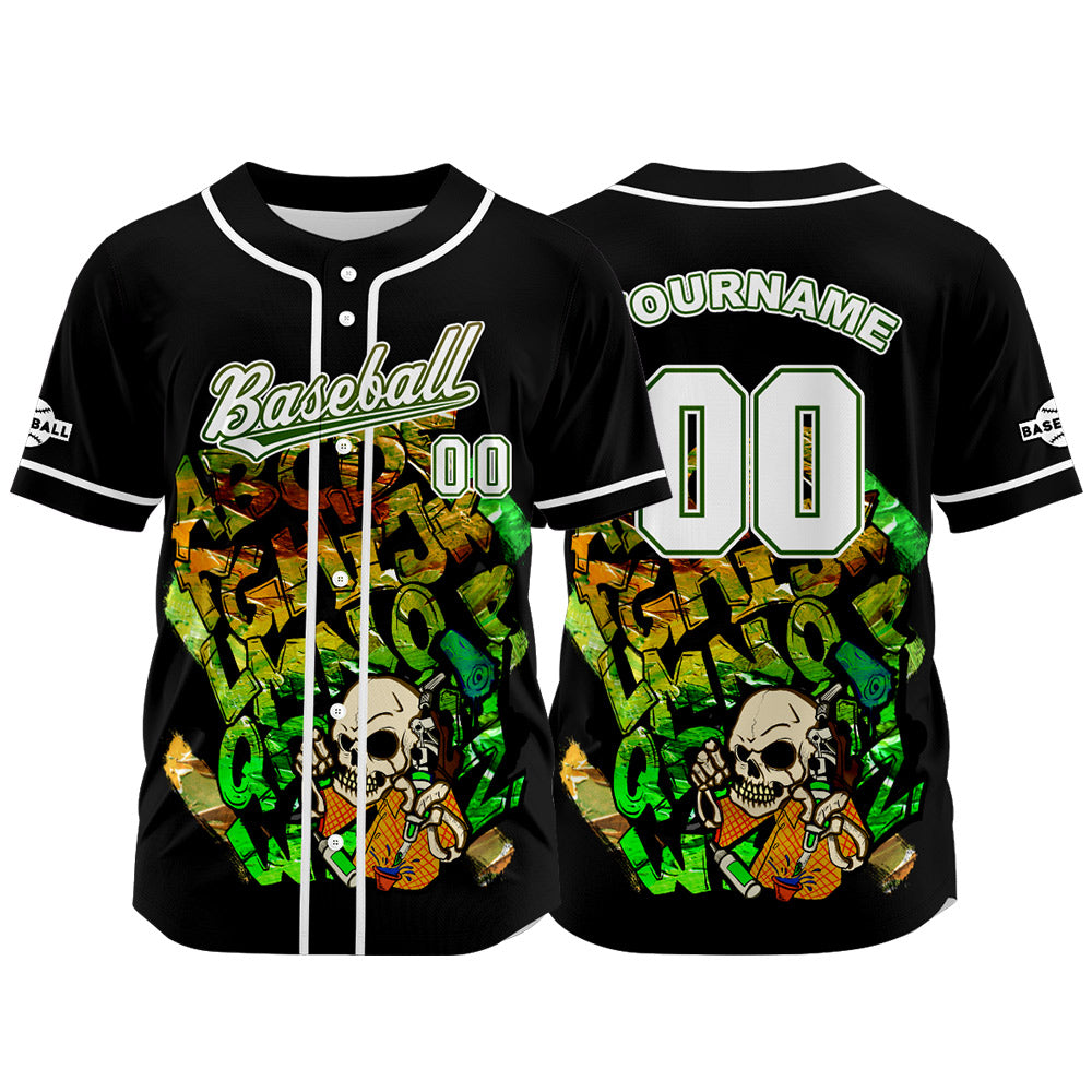 Camiseta de béisbol negra personalizada con botones para hombre mujer adulto y joven Nombre número y logotipo impresos