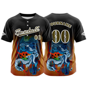 Camiseta de béisbol negra personalizada con botones para hombre mujer adulto y joven Nombre número y logotipo impresos