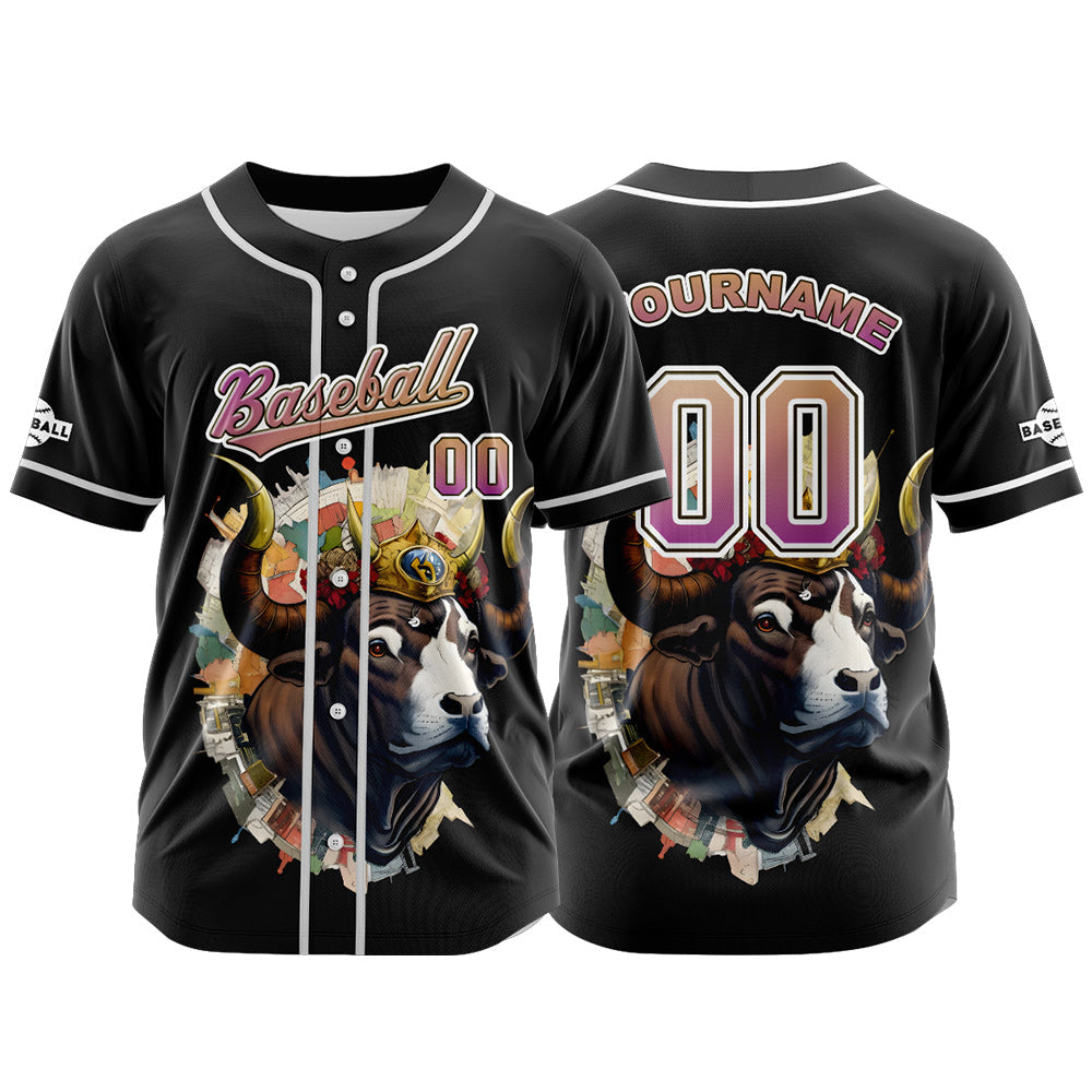 Camiseta de béisbol negra personalizada con botones para hombre mujer adulto y joven Nombre número y logotipo impresos