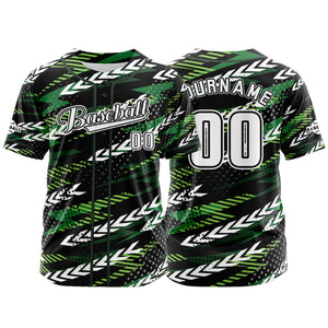 Camiseta de béisbol personalizada negra y verde con botones para hombre mujer adulto y joven Estampado de nombre número y logotipo