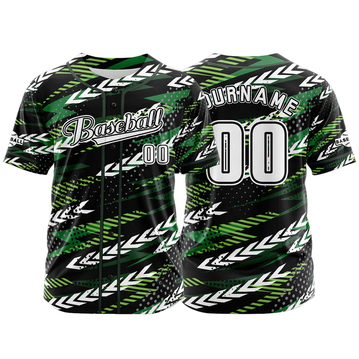 Camiseta de béisbol personalizada negra y verde con botones para hombre mujer adulto y joven Estampado de nombre número y logotipo