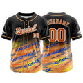 Camiseta de béisbol personalizada negra y naranja con botones para hombre mujer adulto y joven Estampado de nombre número y logotipo