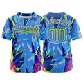 Camiseta de béisbol azul personalizada con botones para hombre mujer adulto y joven Estampado de nombre número y logotipo
