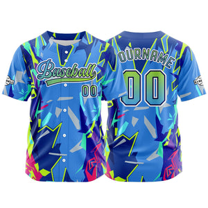 Camiseta de béisbol azul personalizada con botones para hombre mujer adulto y joven Estampado de nombre número y logotipo