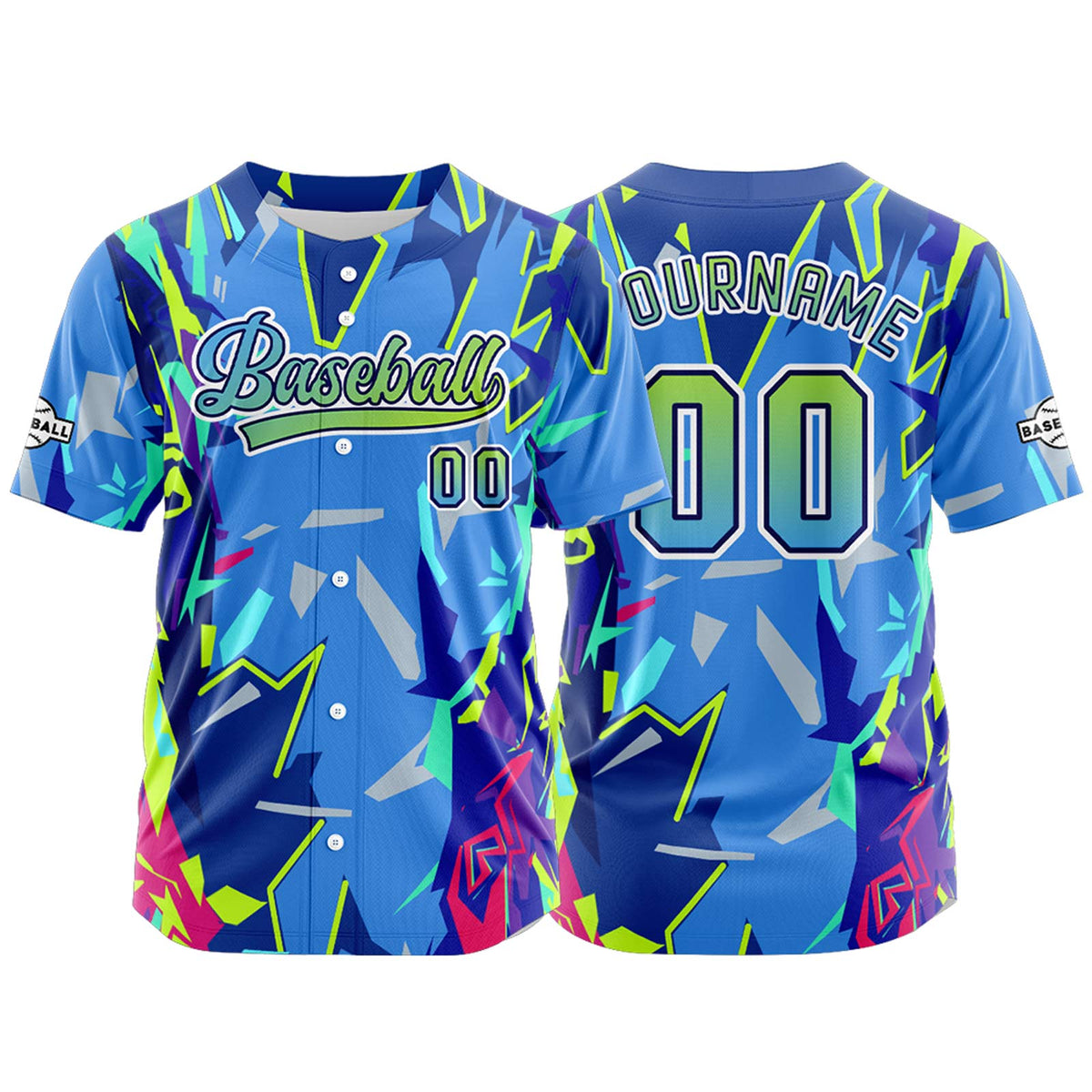 Camiseta de béisbol azul personalizada con botones para hombre mujer adulto y joven Estampado de nombre número y logotipo