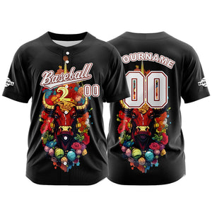 Camiseta de béisbol negra personalizada con botones para hombre mujer adulto y joven Nombre número y logotipo impresos