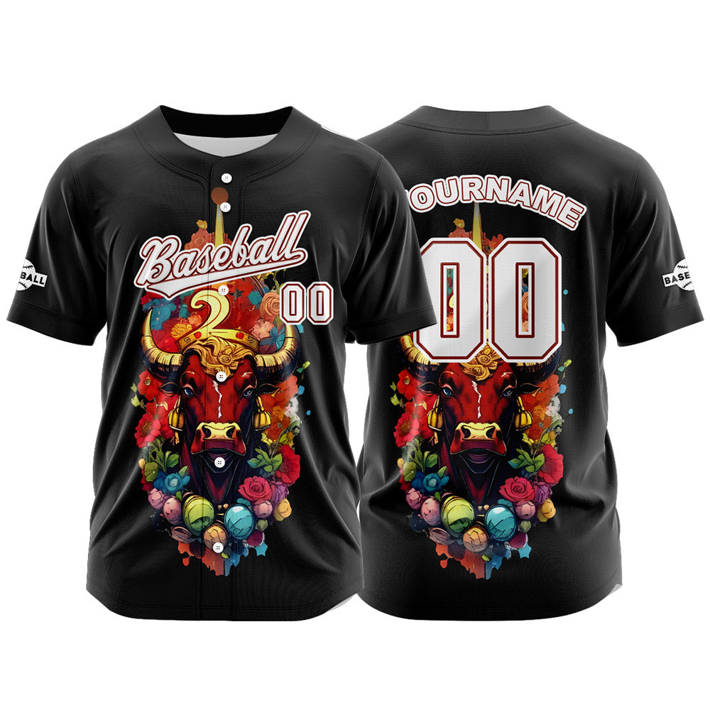 Camiseta de béisbol negra personalizada con botones para hombre mujer adulto y joven Nombre número y logotipo impresos