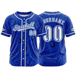 Camiseta de béisbol azul personalizada con botones para hombre mujer adulto y joven Estampado de nombre número y logotipo