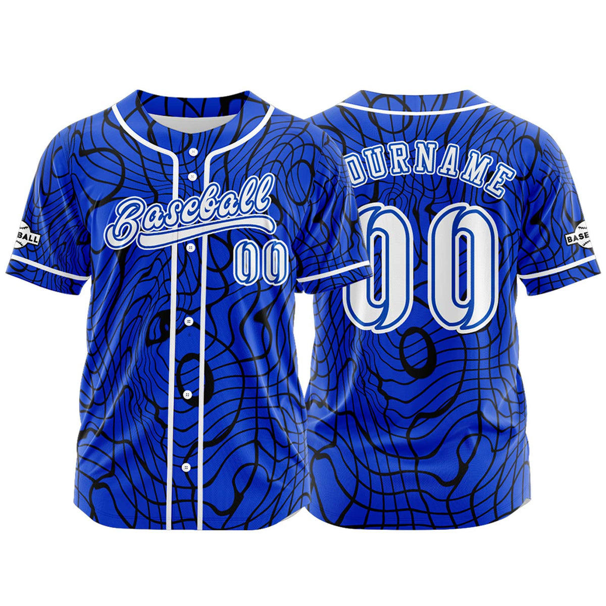 Camiseta de béisbol azul personalizada con botones para hombre mujer adulto y joven Estampado de nombre número y logotipo