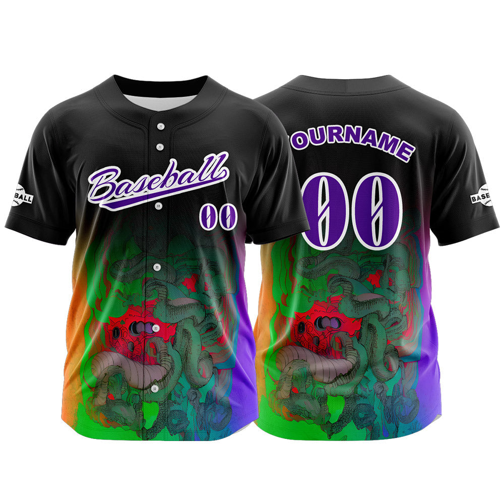 Camiseta de béisbol negra personalizada con botones para hombre mujer adulto y joven Nombre número y logotipo impresos