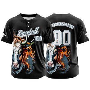 Camiseta de béisbol negra personalizada con botones para hombre mujer adulto y joven Nombre número y logotipo impresos