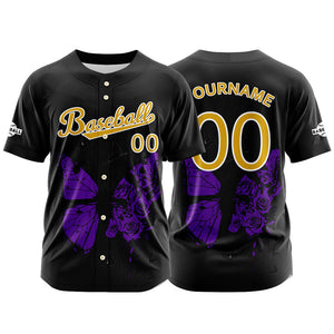 Camiseta de béisbol negra personalizada con botones para hombre mujer adulto y joven Nombre número y logotipo impresos
