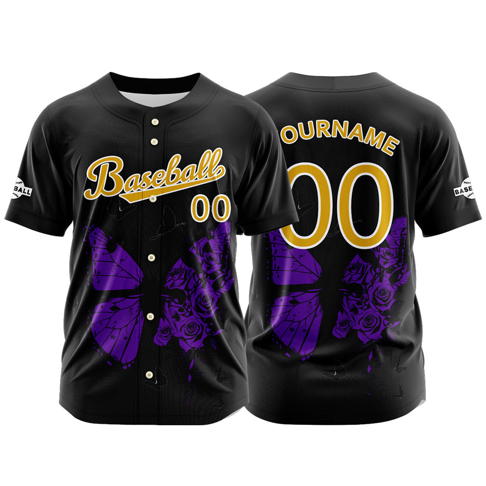 Camiseta de béisbol negra personalizada con botones para hombre mujer adulto y joven Nombre número y logotipo impresos