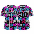 Camiseta de béisbol personalizada negra y rosa con botones para hombre mujer adulto y joven Estampado de nombre número y logotipo