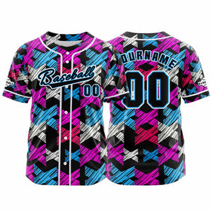Camiseta de béisbol personalizada negra y rosa con botones para hombre mujer adulto y joven Estampado de nombre número y logotipo
