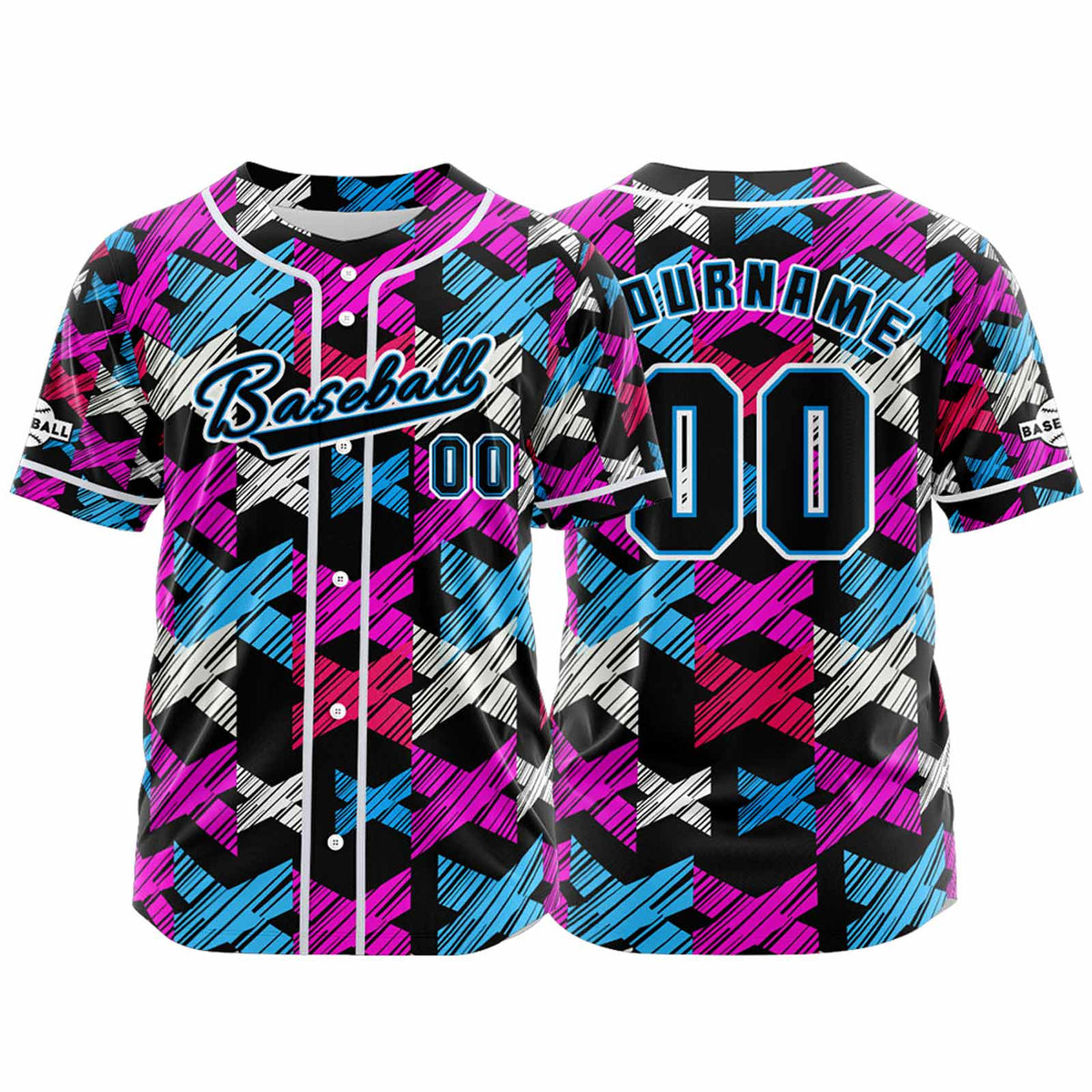 Camiseta de béisbol personalizada negra y rosa con botones para hombre mujer adulto y joven Estampado de nombre número y logotipo