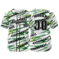 Camiseta de béisbol personalizada blanca y verde con botones para hombre mujer adulto y joven Estampado de nombre número y logotipo