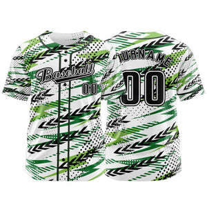 Camiseta de béisbol personalizada blanca y verde con botones para hombre mujer adulto y joven Estampado de nombre número y logotipo