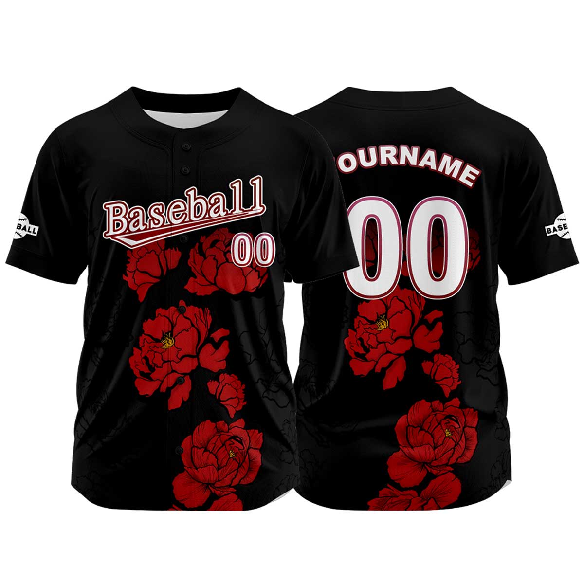 Camiseta de béisbol negra personalizada con nombre número y logotipo personalizados