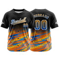 Camiseta de béisbol personalizada negra y naranja con botones para hombre mujer adulto y joven Estampado de nombre número y logotipo