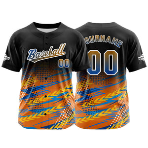 Camiseta de béisbol personalizada negra y naranja con botones para hombre mujer adulto y joven Estampado de nombre número y logotipo