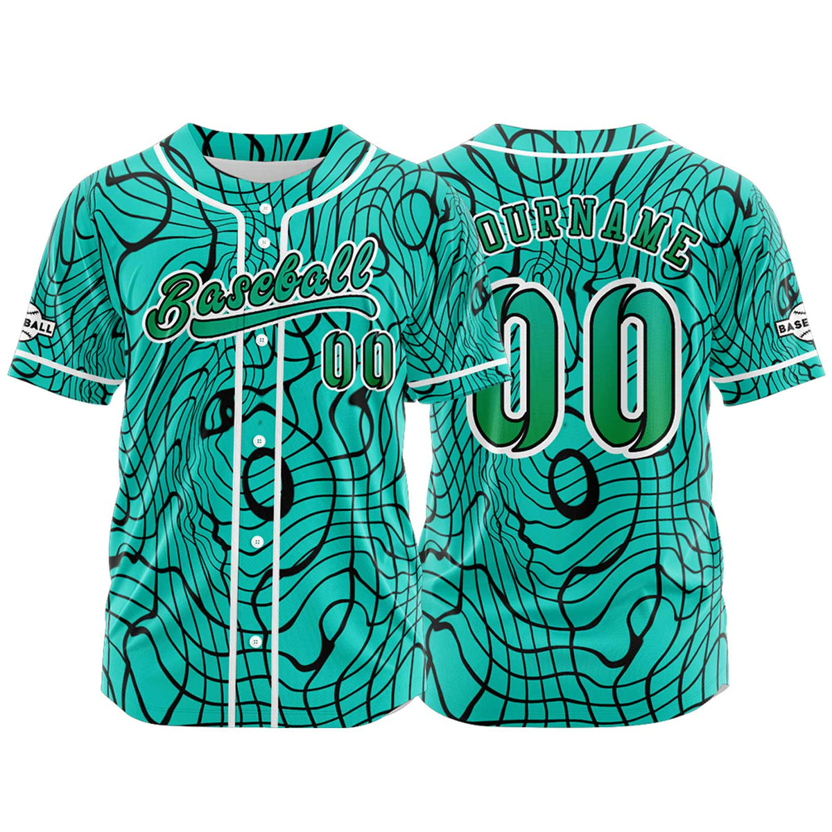 Camiseta de béisbol personalizada color cian con botones para hombre mujer adulto y joven Estampado de nombre número y logotipo