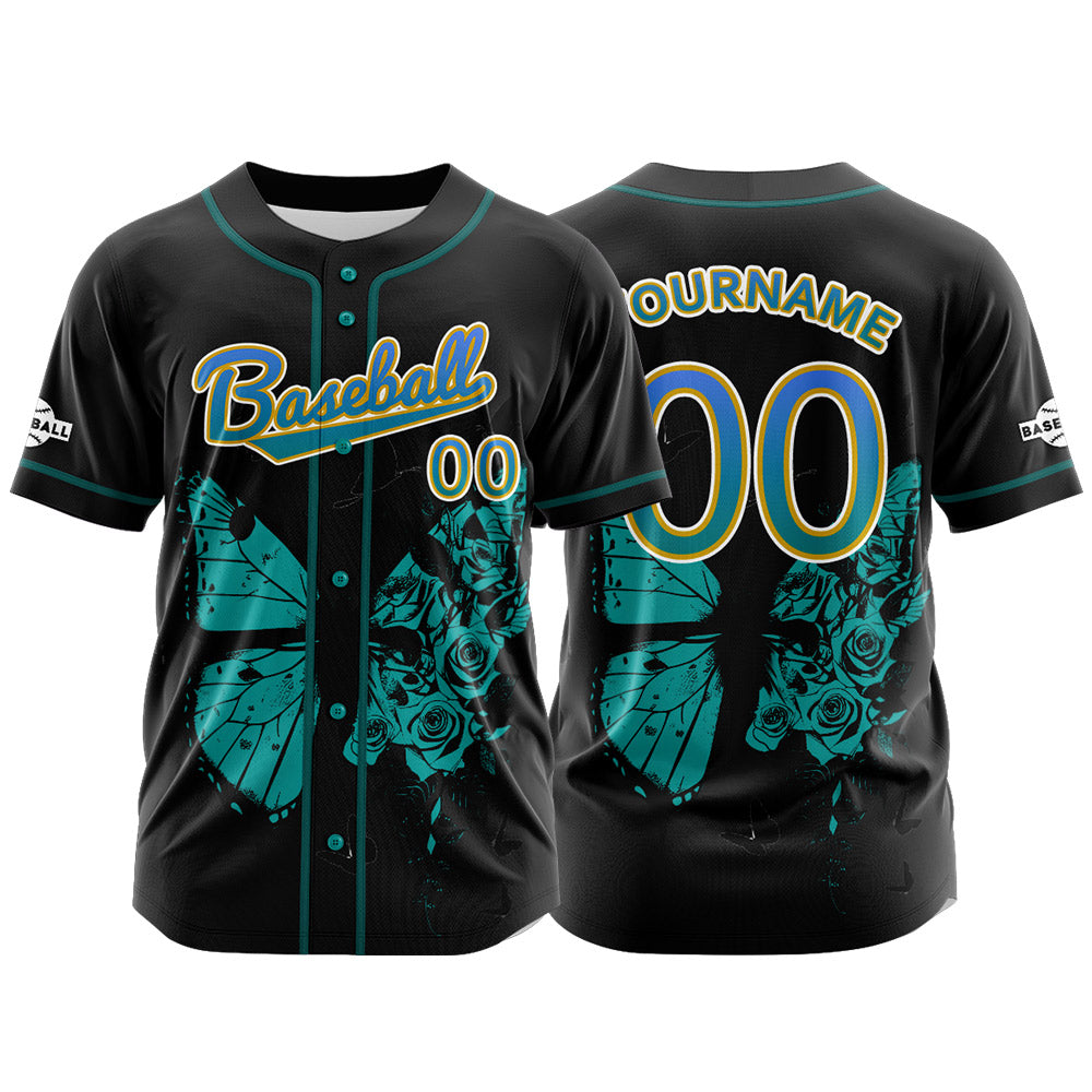 Camiseta de béisbol negra personalizada con botones para hombre mujer adulto y joven Nombre número y logotipo impresos