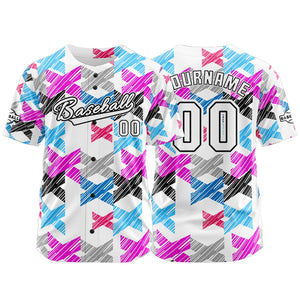 Camiseta de béisbol personalizada blanca y rosa con botones para hombre mujer adulto y joven Estampado de nombre número y logotipo