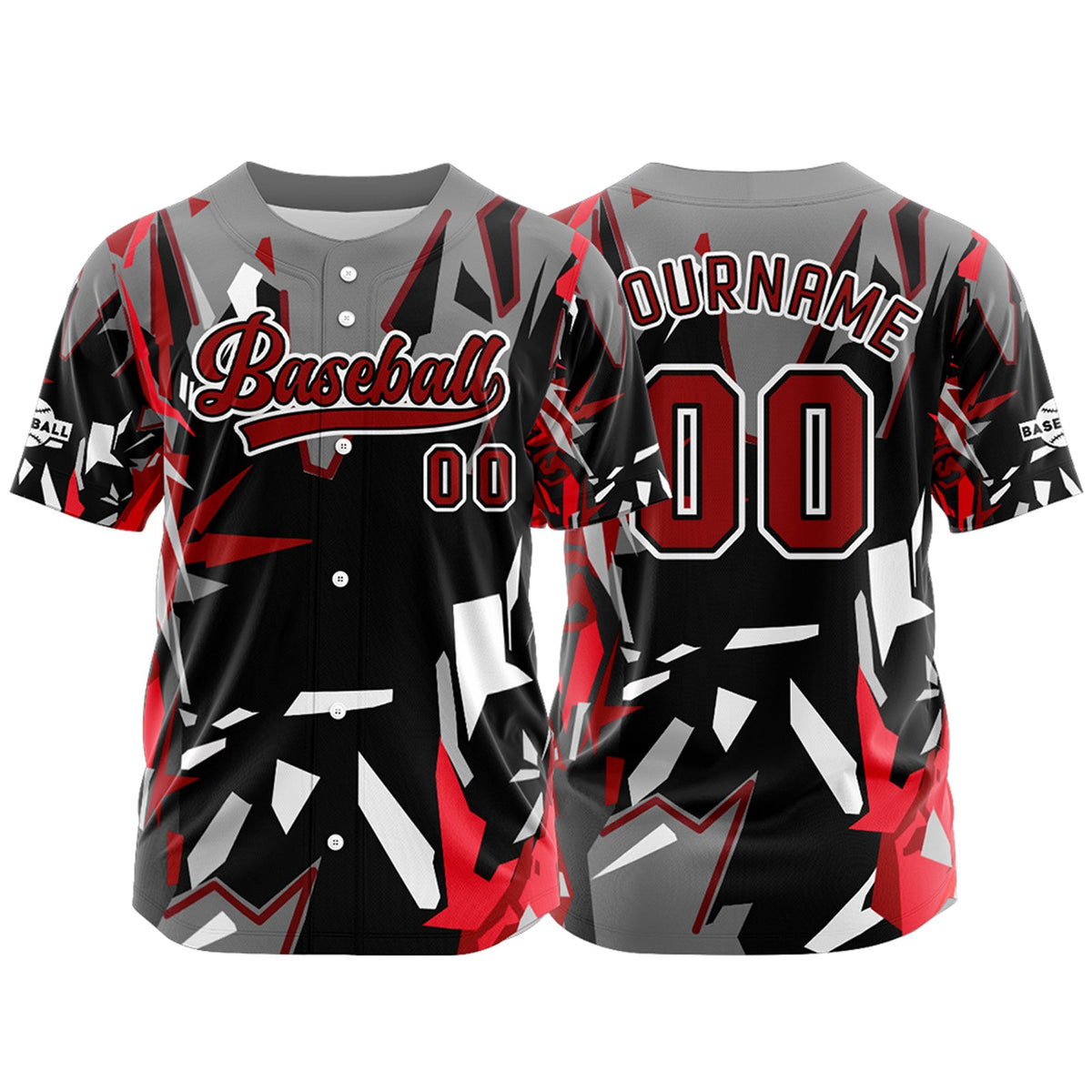 Camiseta de béisbol negra personalizada con botones para hombre mujer adulto y joven Nombre número y logotipo impresos