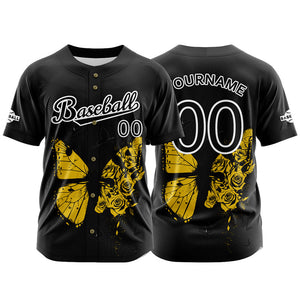 Camiseta de béisbol negra personalizada con botones para hombre mujer adulto y joven Nombre número y logotipo impresos