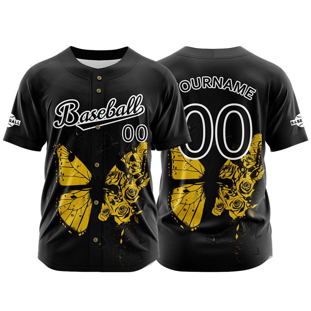 Camiseta de béisbol negra personalizada con botones para hombre mujer adulto y joven Nombre número y logotipo impresos
