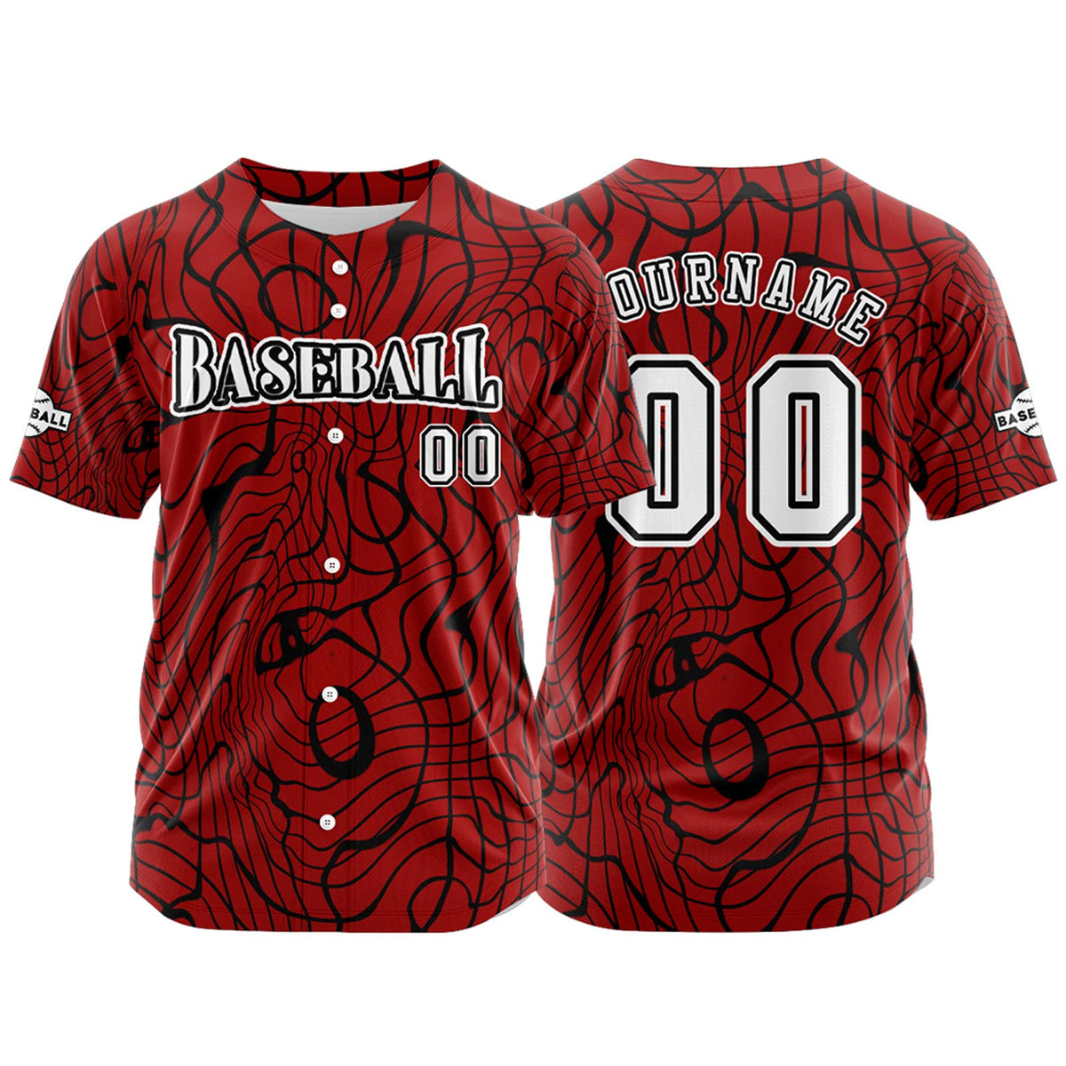Camiseta de béisbol roja personalizada con botones para hombre mujer adulto y joven Estampado de nombre número y logotipo