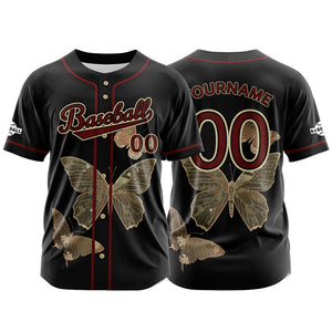 Camiseta de béisbol negra personalizada con botones para hombre mujer adulto y joven Nombre número y logotipo impresos